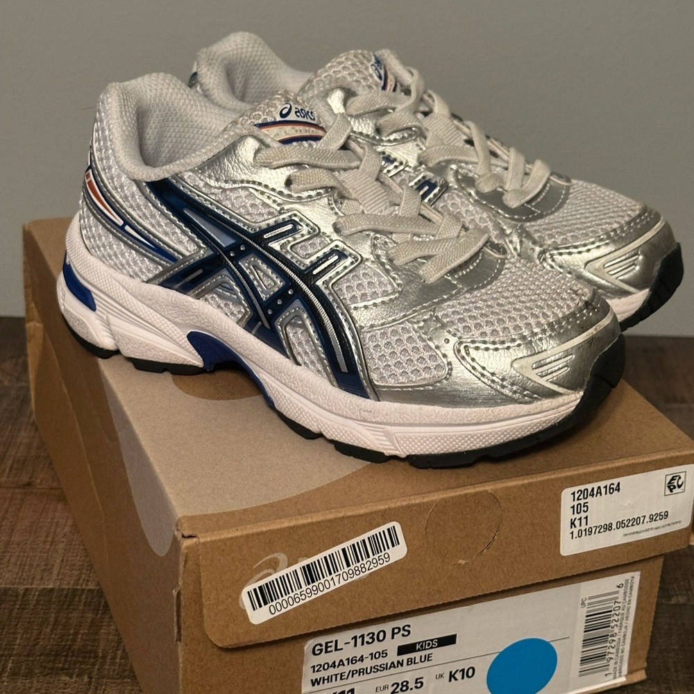 Asics Silver and Blue Sneakers with Supportive Midsole